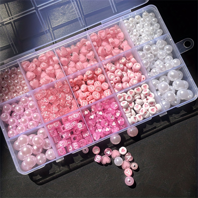 Jewelry Making Course - 10-delige roze alfabetdoos, acryl kralen, handgemaakte