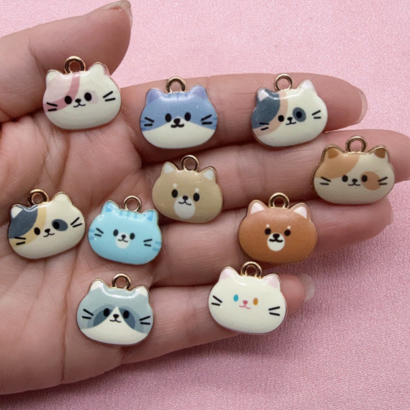Jewelry Making Earrings - 12 stuks bedrukte kattenkop legering druppelolie